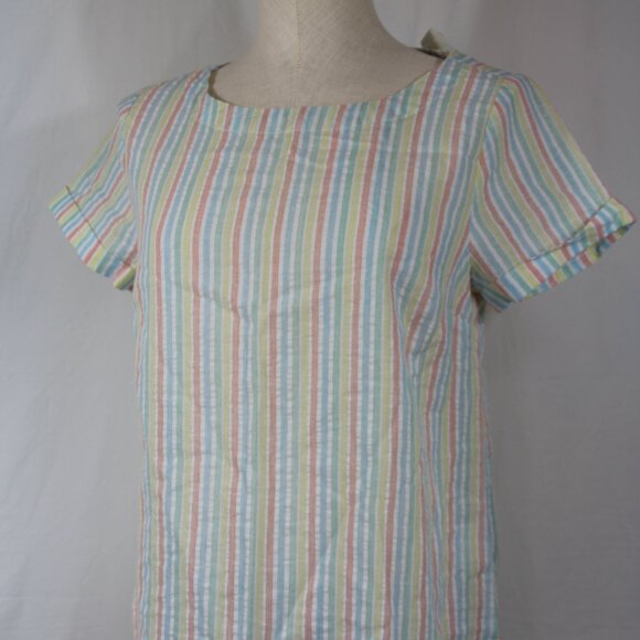 ModCloth 100% Cotton Short Sleeve Top Size M Striped Star Button back detail NEW - Picture 2 of 8